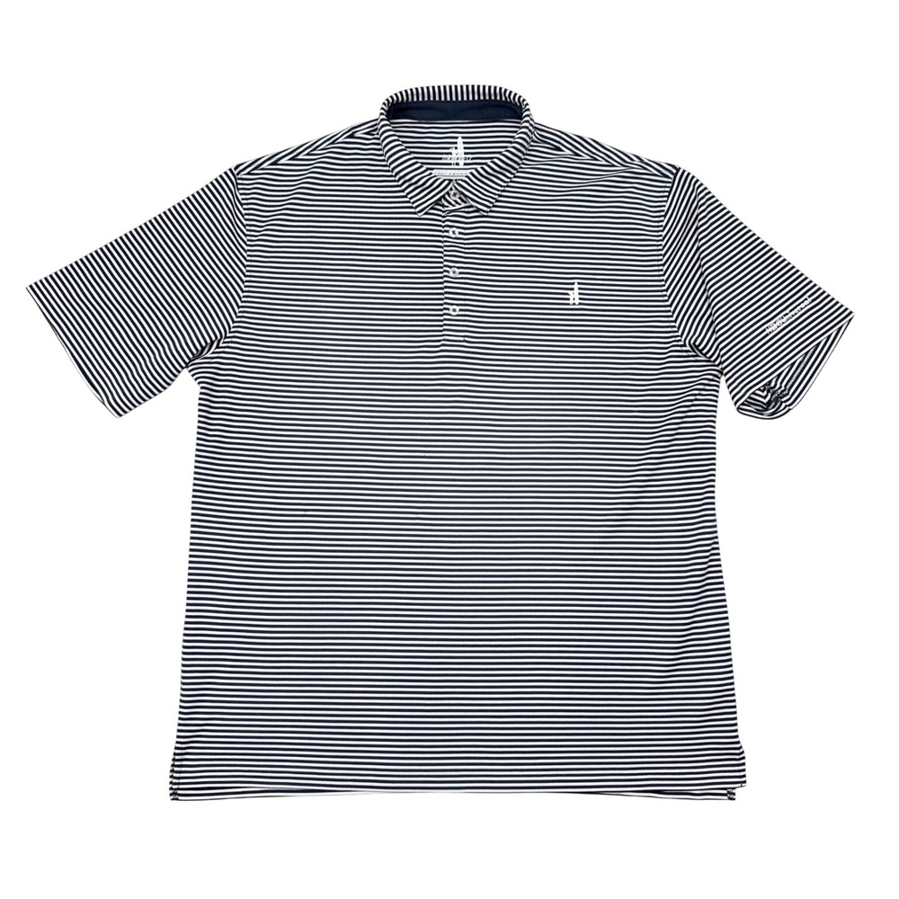 Johnnie O Golf Polo Shirt Mens Size XL Prepformance Blue White Striped Stretch